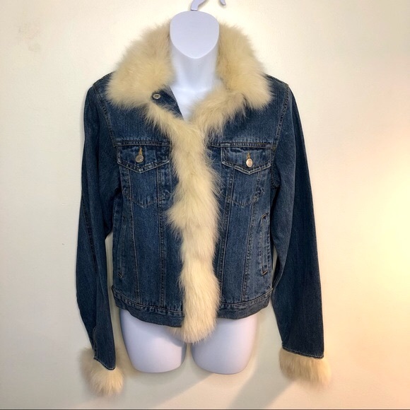 Vintage Real Fur Trim Denim Jacket 
